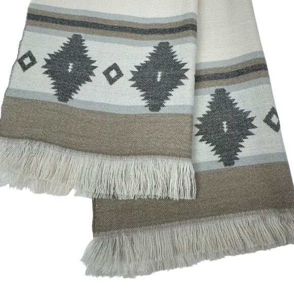 Womens Aztec Fringe Scarf Shawl Ivory Neutral Western Boho Sothwestern Cowgirl - Picture 7 of 11